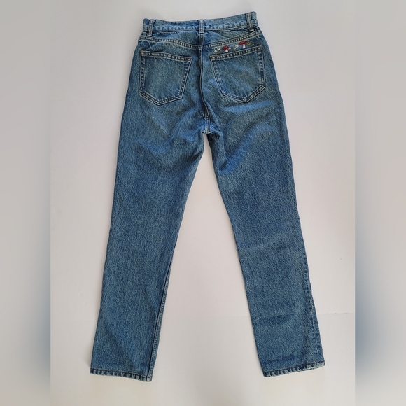 Reformation Cynthia Mushroom Embroidered High Rise Straight Jeans, Size 24 - Picture 5 of 11